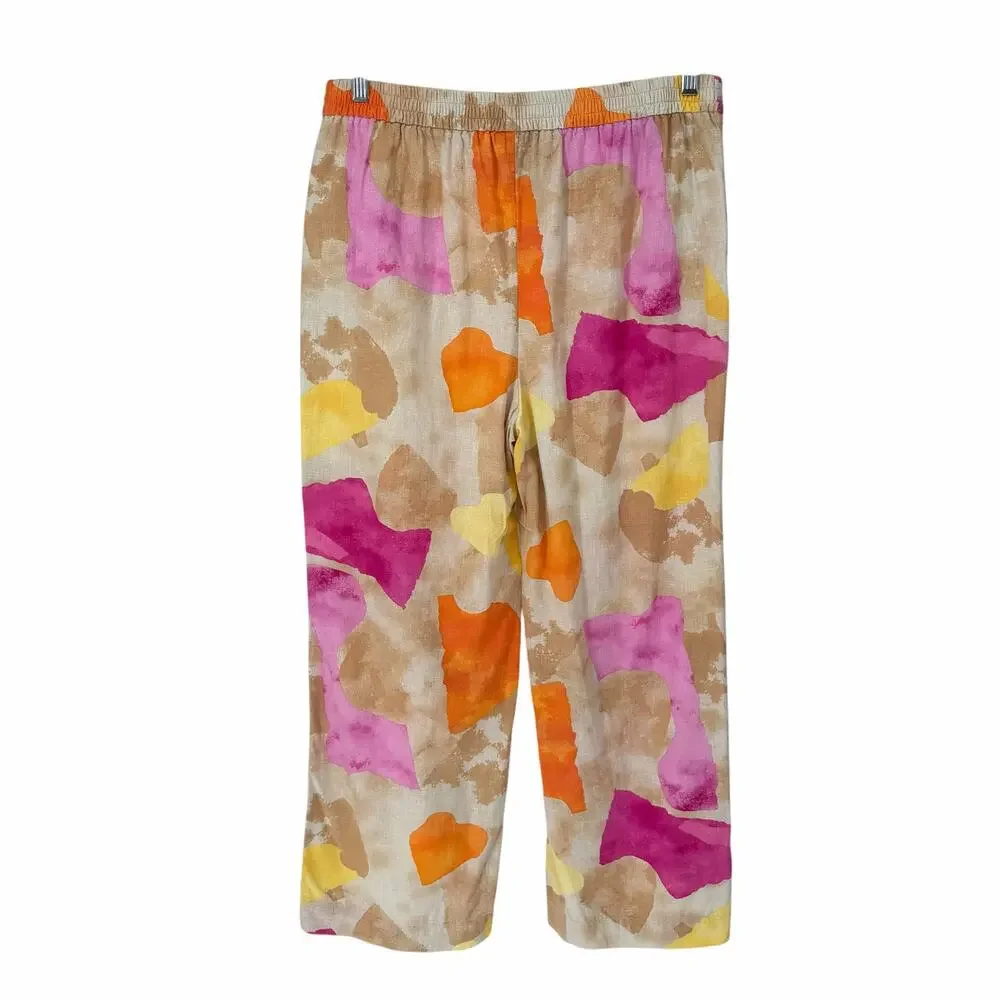 Chico's Bold Abstract Watercolor Pull-On Wide-Leg Ankle Pants Sz 1.5 (10)